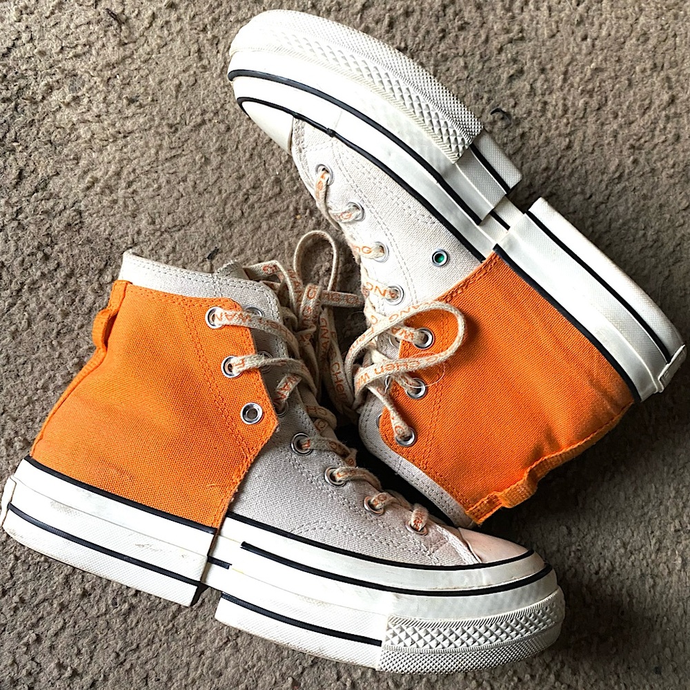 Orange and White High-Top Converse